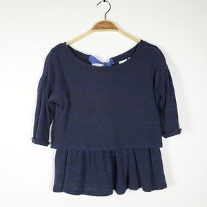 Anthropology Postmark Blue Striped Peplum knit Top